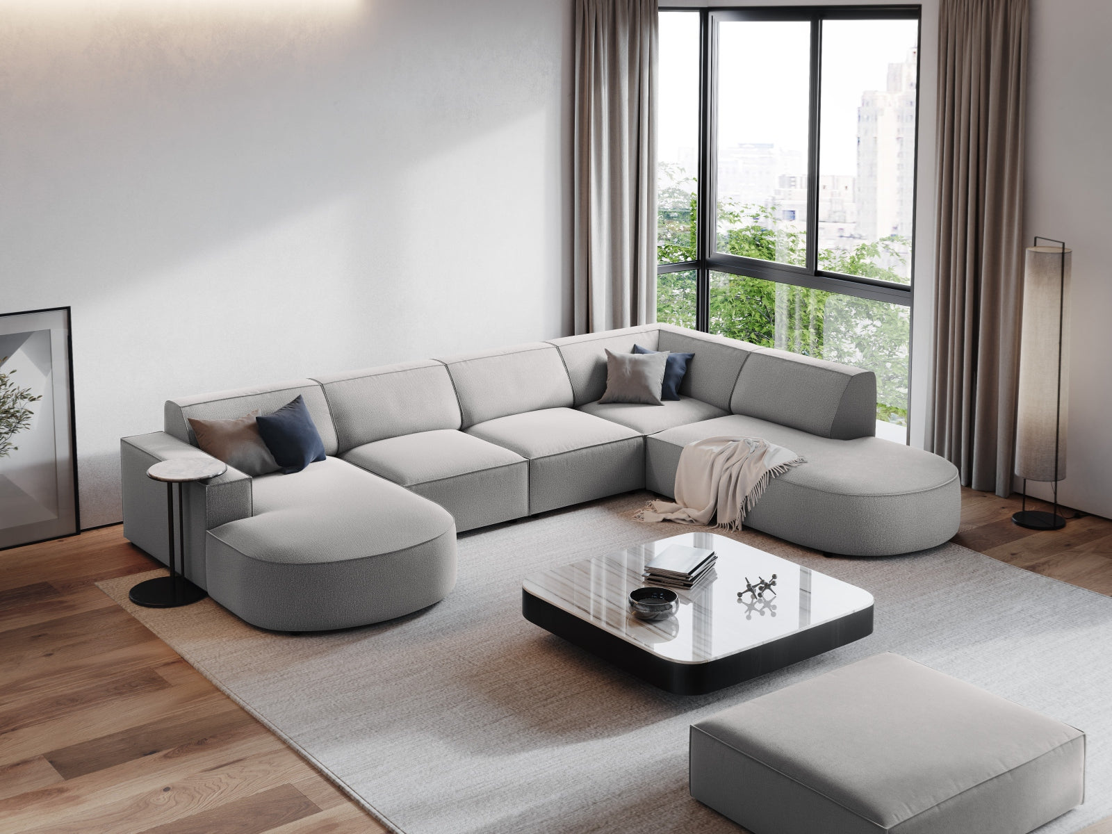 Jodie Modulares Panoramic Ecksofa rechts 7 Sitzer in Light Grey präsentiert im Onlineshop von KAQTU Design AG. Ecksofa rechts ist von Micadoni
