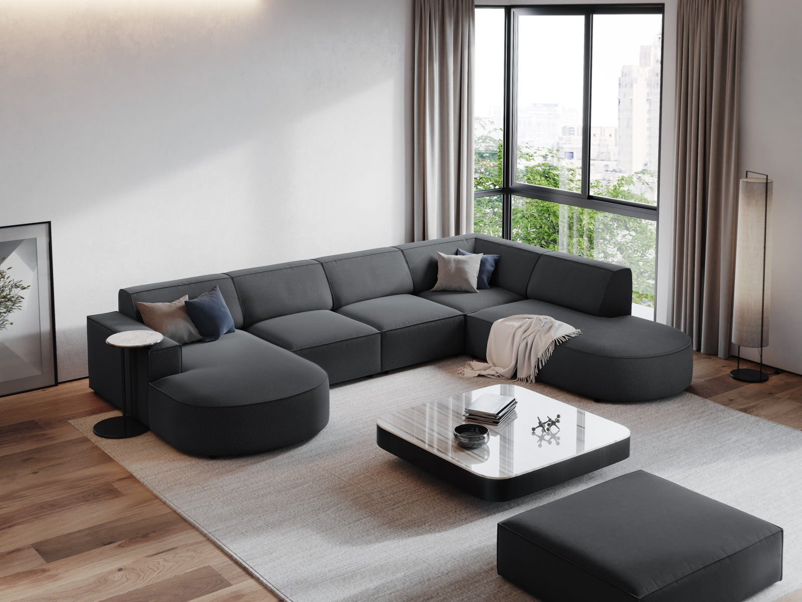 Jodie Modulares Panoramic Ecksofa rechts 7 Sitzer in Dark Grey präsentiert im Onlineshop von KAQTU Design AG. Ecksofa rechts ist von Micadoni