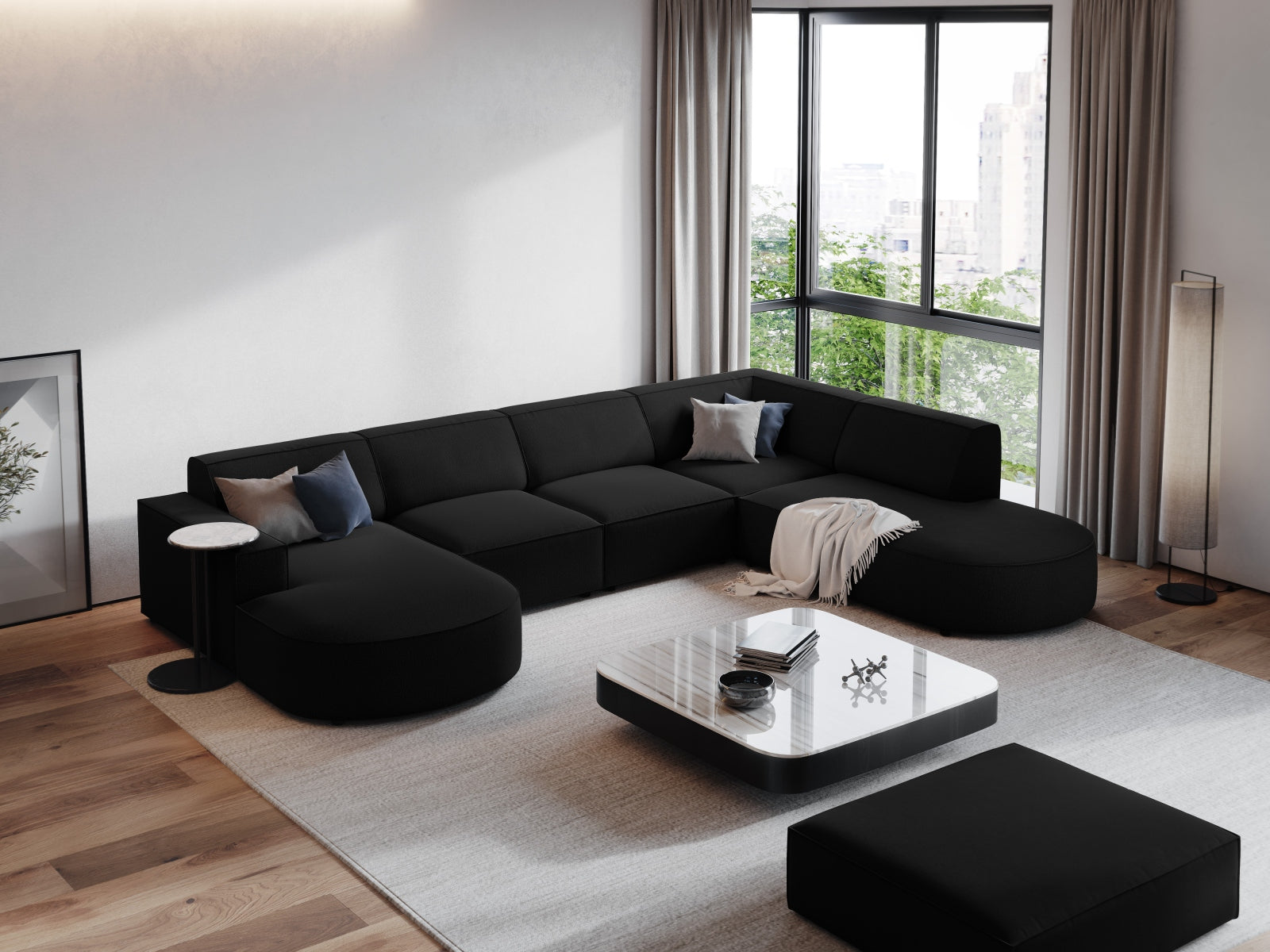 Jodie Modulares Panoramic Ecksofa rechts 7 Sitzer in Black präsentiert im Onlineshop von KAQTU Design AG. Ecksofa rechts ist von Micadoni