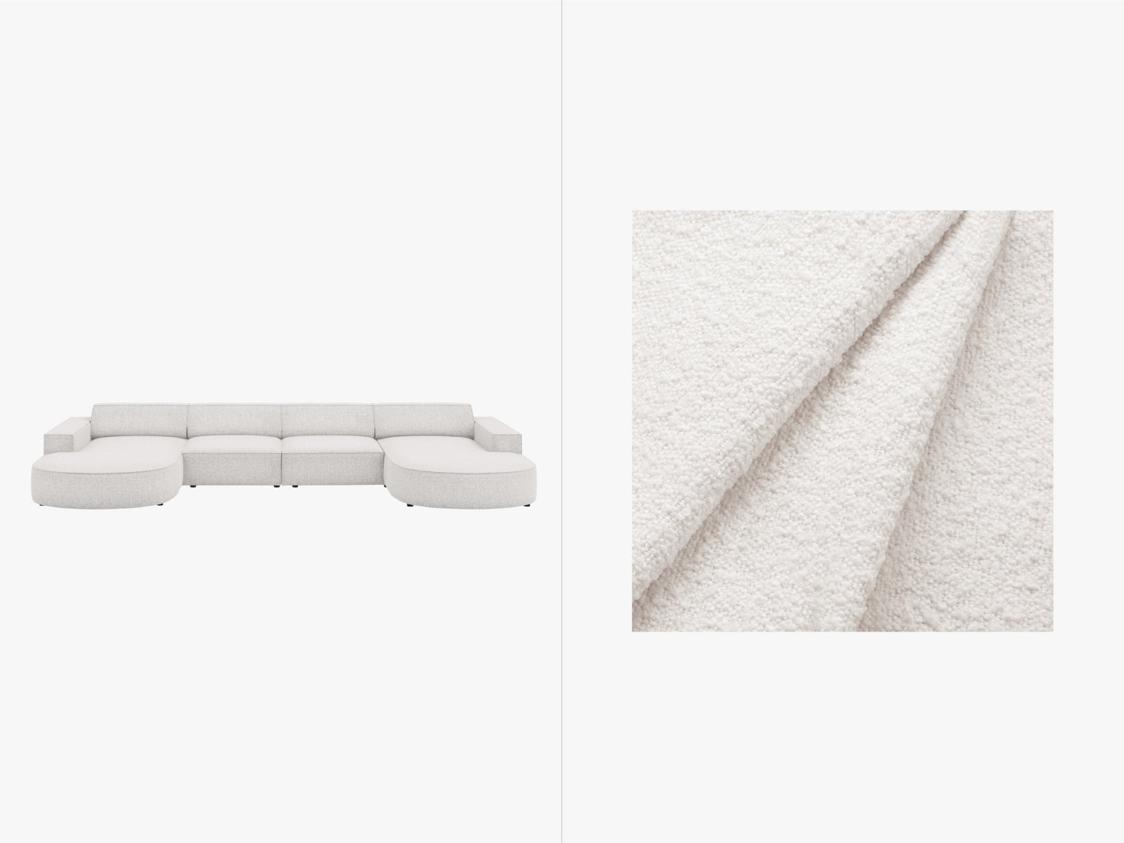 Jodie Boucle modulares Panoramic Sofa 6 Sitzer in White präsentiert im Onlineshop von KAQTU Design AG. 3er Sofa ist von Micadoni