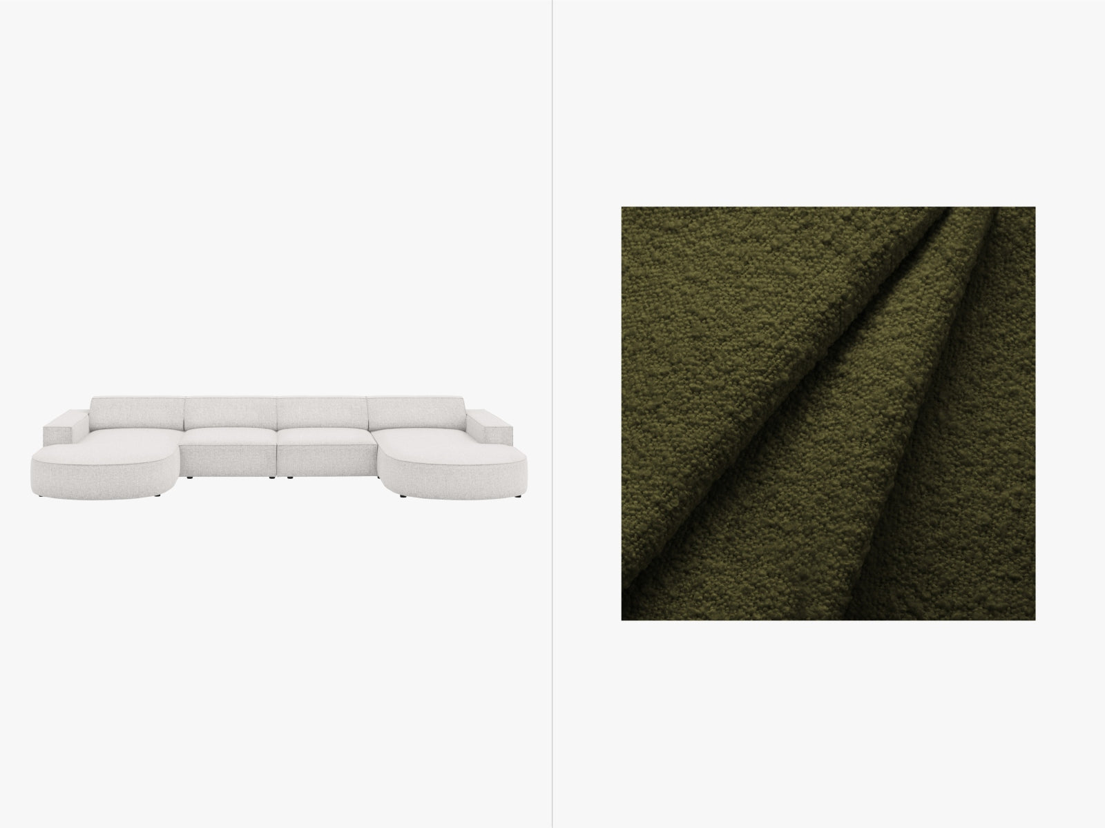 Jodie Boucle modulares Panoramic Sofa 6 Sitzer in Dark Olive Green präsentiert im Onlineshop von KAQTU Design AG. 3er Sofa ist von Micadoni