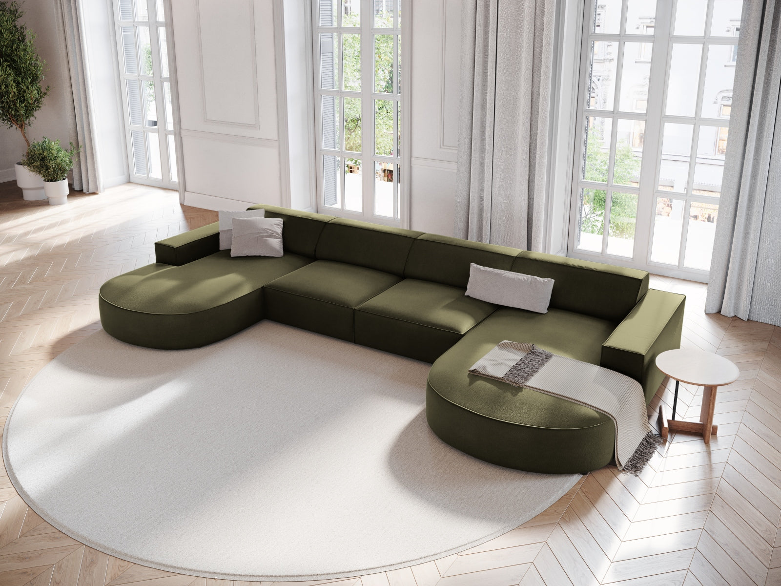 Jodie Velour modulares Panoramic Sofa 6 Sitzer in Green präsentiert im Onlineshop von KAQTU Design AG. 3er Sofa ist von Micadoni