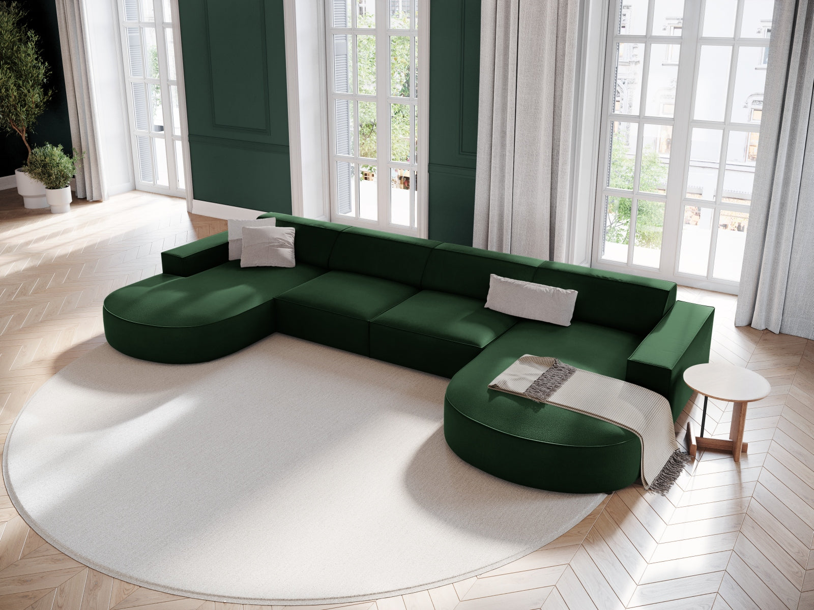Jodie Velour modulares Panoramic Sofa 6 Sitzer in Bottle Green präsentiert im Onlineshop von KAQTU Design AG. 3er Sofa ist von Micadoni