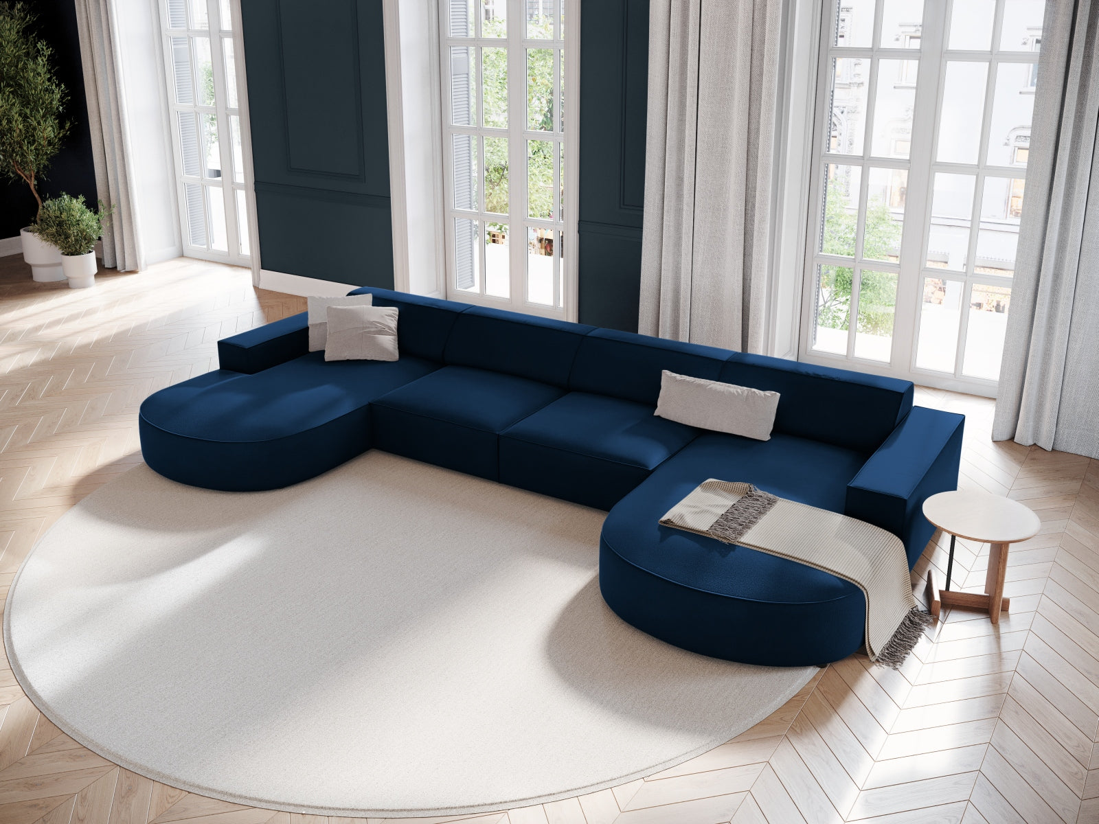 Jodie Velour modulares Panoramic Sofa 6 Sitzer in Royal Blue präsentiert im Onlineshop von KAQTU Design AG. 3er Sofa ist von Micadoni
