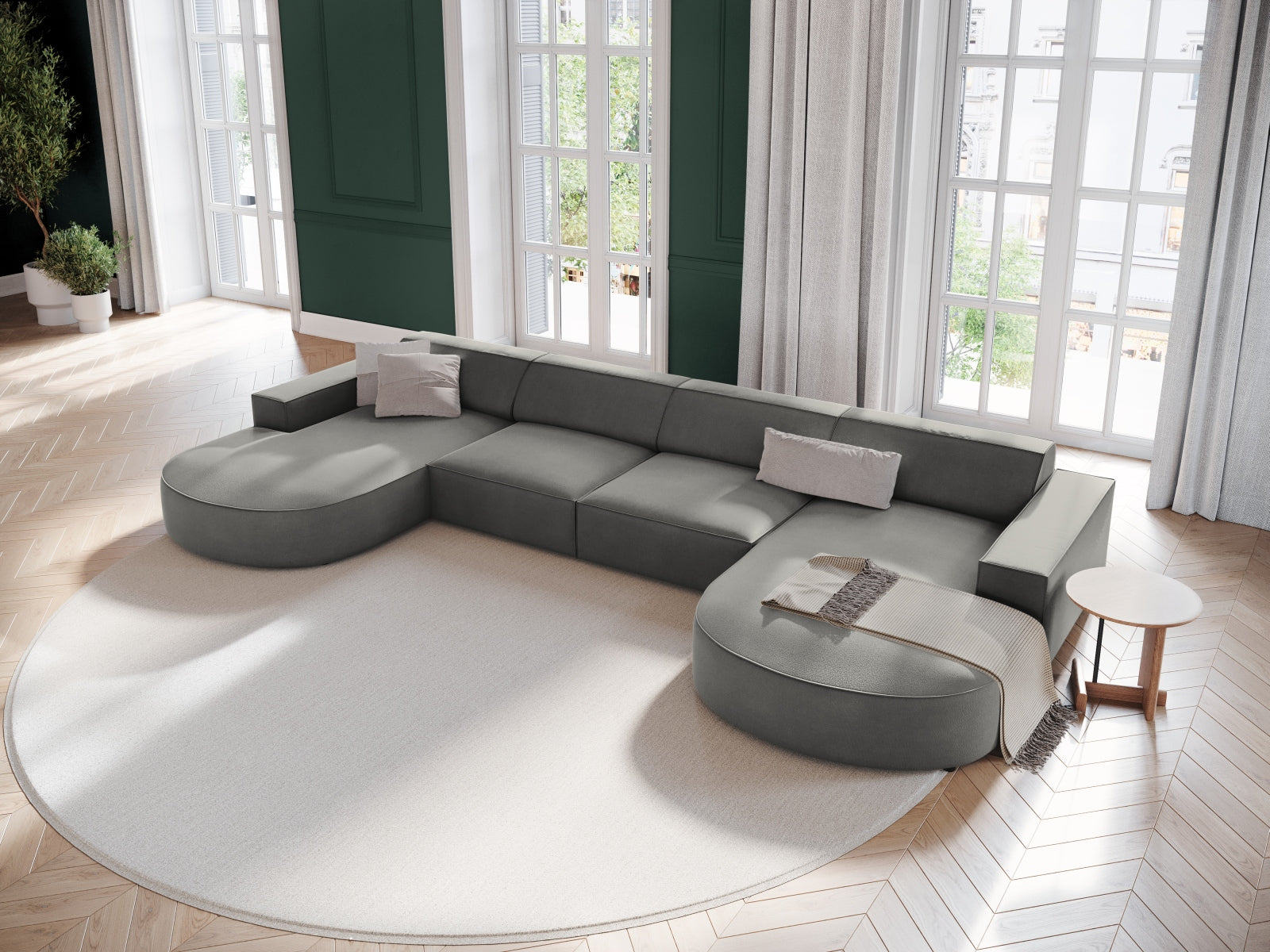 Jodie Velour modulares Panoramic Sofa 6 Sitzer in Light Grey präsentiert im Onlineshop von KAQTU Design AG. 3er Sofa ist von Micadoni