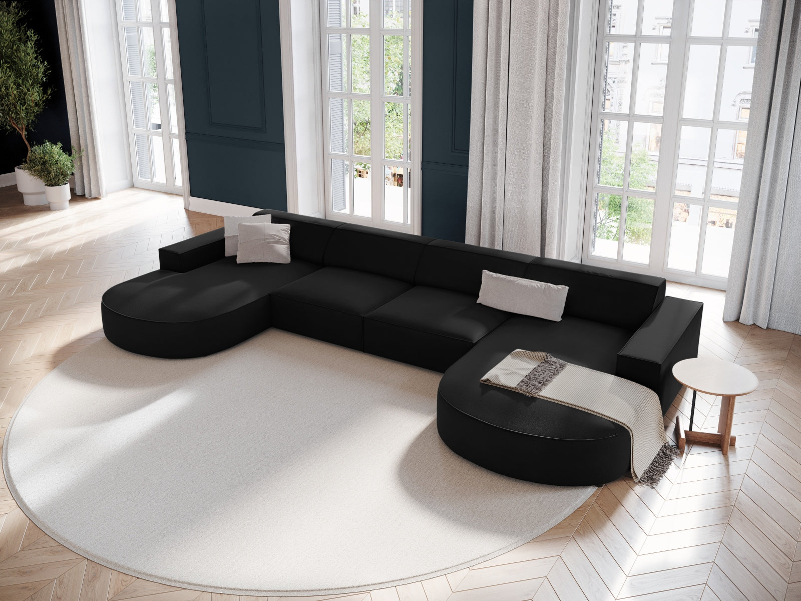 Jodie Velour modulares Panoramic Sofa 6 Sitzer in Black präsentiert im Onlineshop von KAQTU Design AG. 3er Sofa ist von Micadoni