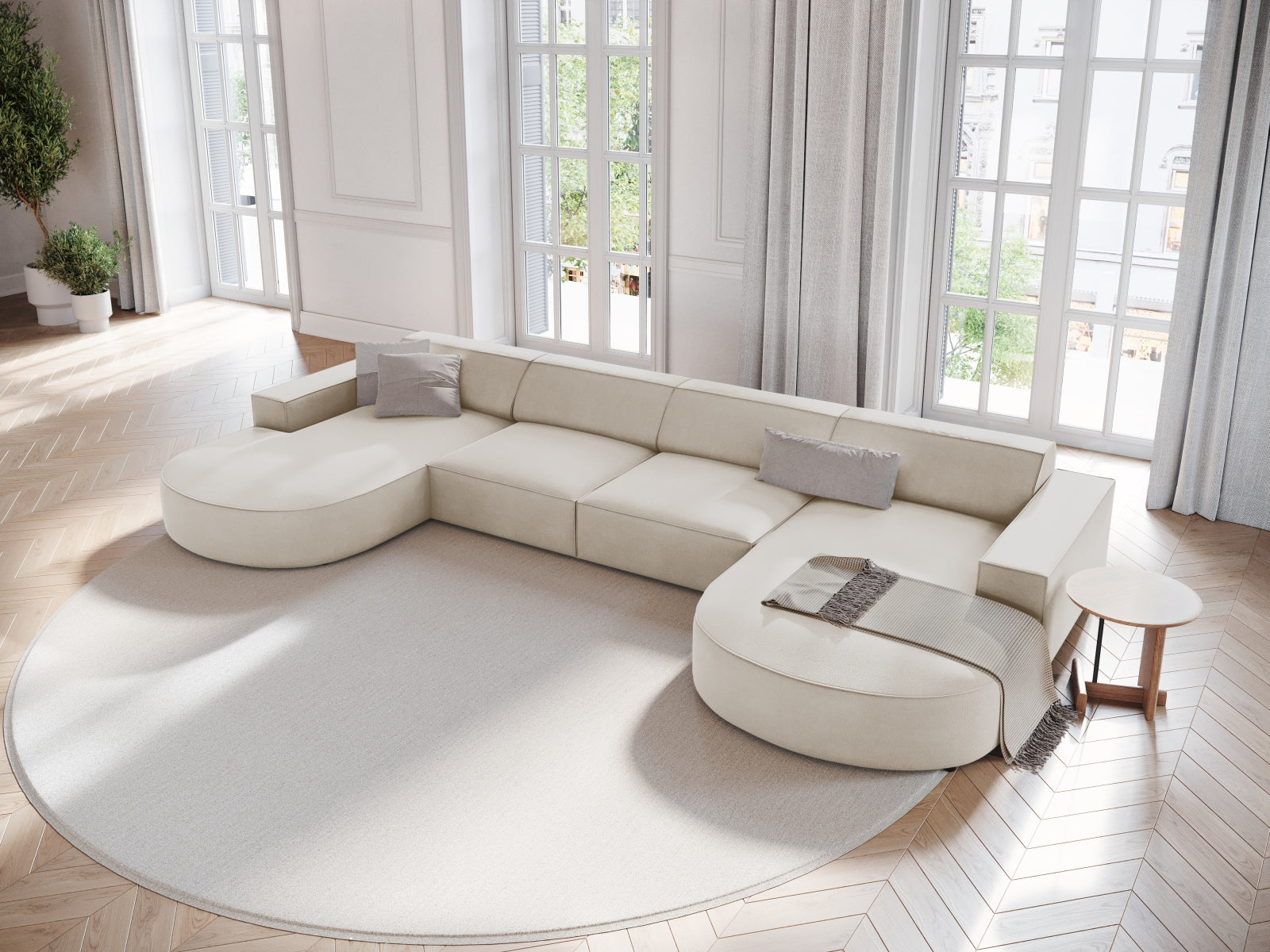 Jodie Velour modulares Panoramic Sofa 6 Sitzer in Dark Beige präsentiert im Onlineshop von KAQTU Design AG. 3er Sofa ist von Micadoni