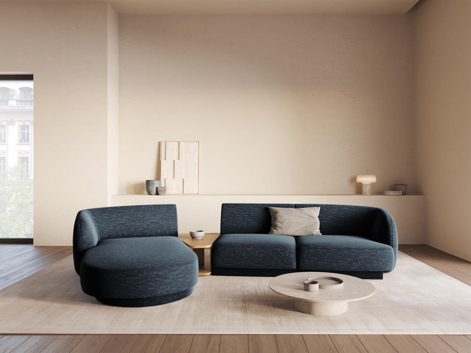 Elegantes Miley Modulares Sofa links 3 Sitzer in Royal Blue-Haga, ideal für stilvolle Wohnräume, präsentiert von Micadoni.