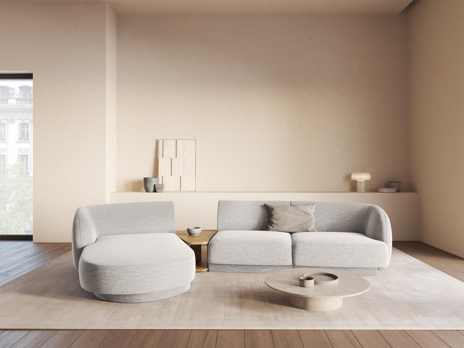 Elegantes Miley Modulares Sofa links 3 Sitzer in hellem Grau, ideal für stilvolle Wohnräume, präsentiert von Micadoni.