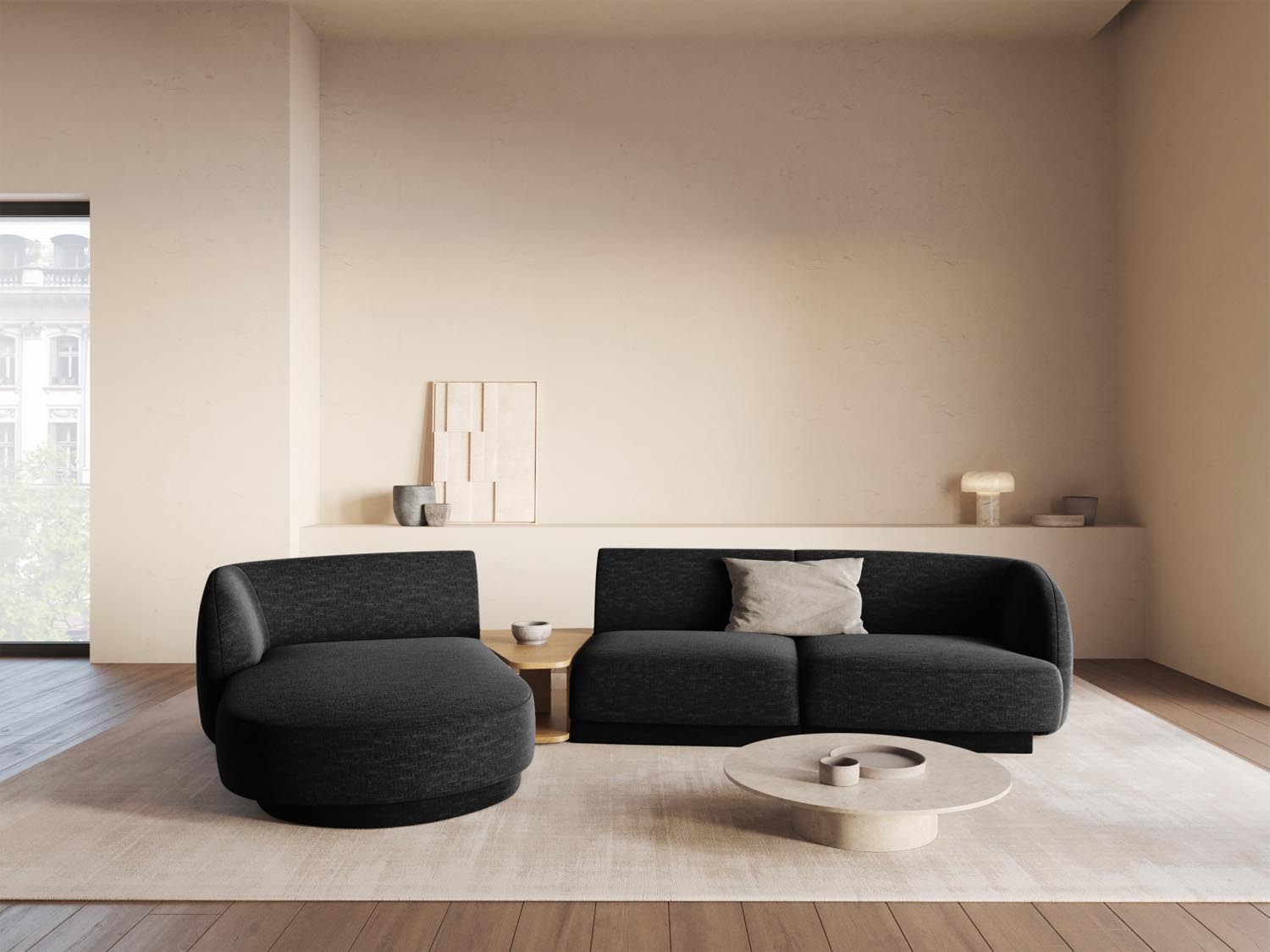 Elegantes Miley Modulares Sofa links 3 Sitzer in Anthrazit, ideal für stilvolle Wohnräume, präsentiert von Micadoni.