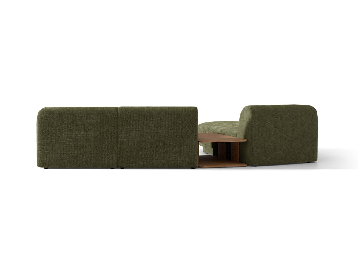 Braunes modulares Sofa Miley von Micadoni mit Bouclé-Stoff, schwarzen Kunststoffbeinen und breiter Sitzfläche im Wohnraum.