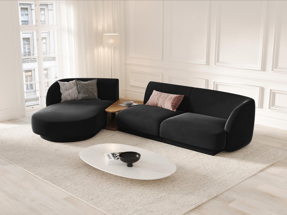 Miley Velour modulares Sofa links 3 Sitzer in Black-Bluvel präsentiert im Onlineshop von KAQTU Design AG. L-Sofa links ist von Micadoni