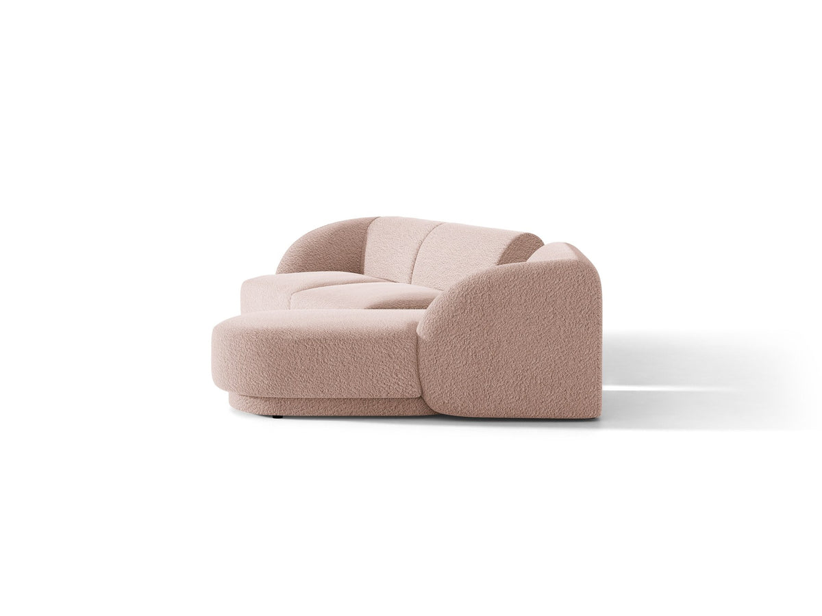 Braunes modulares Sofa Miley von Micadoni mit Baloo-Stoffbezug, schwarzen Kunststofffüssen und L-förmiger Ausrichtung nach rechts.