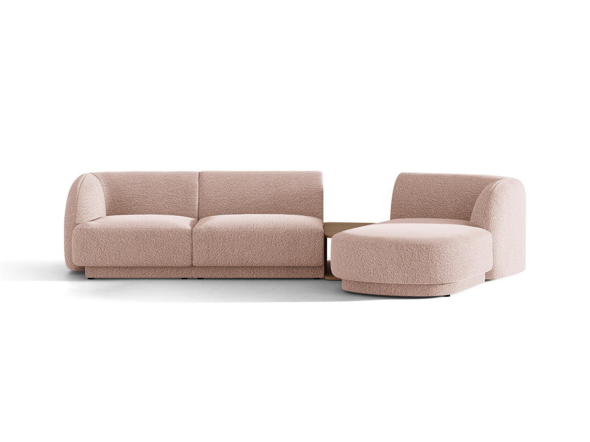 Braunes modulares Sofa Miley von Micadoni mit Baloo-Stoffbezug, schwarzen Kunststofffüssen und L-förmiger Ausrichtung nach rechts.