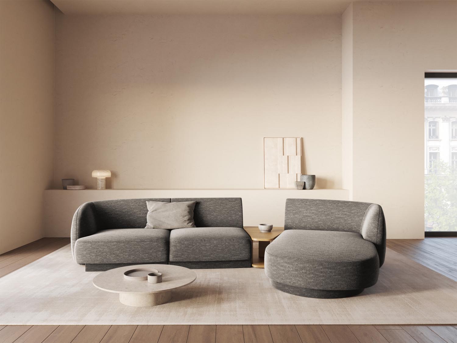 Elegantes Miley Modulares Sofa in Grau, 3-Sitzer, rechtsseitig, ideal für stilvolle Wohnräume, präsentiert von Micadoni.