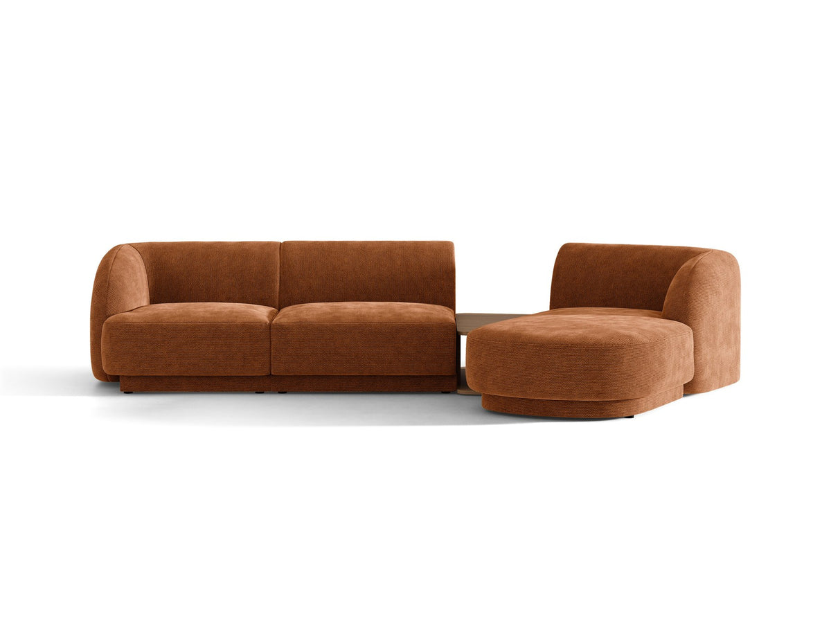 Braunes modulares Sofa Miley von Micadoni mit Baloo-Stoffbezug, schwarzen Kunststofffüssen und L-förmiger Ausrichtung nach rechts.