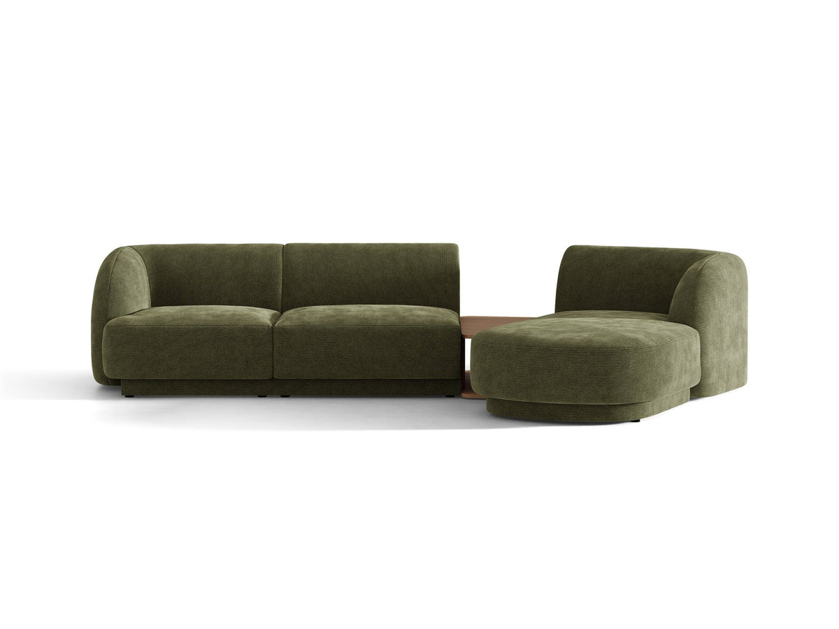 Braunes modulares Sofa Miley von Micadoni mit Baloo-Stoffbezug, schwarzen Kunststofffüssen und L-förmiger Ausrichtung nach rechts.