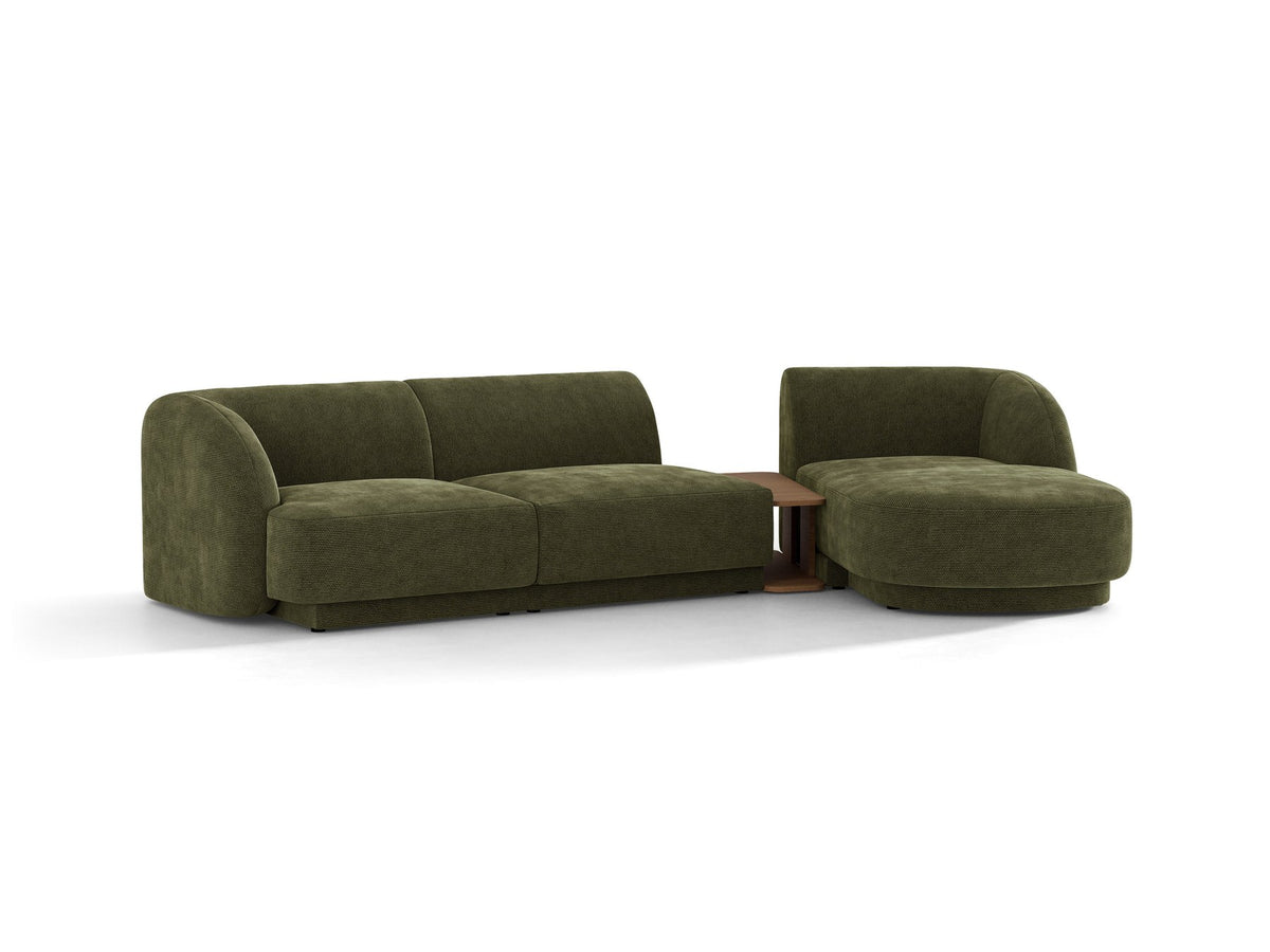 Braunes modulares Sofa Miley von Micadoni mit Baloo-Stoffbezug, schwarzen Kunststofffüssen und L-förmiger Ausrichtung nach rechts.