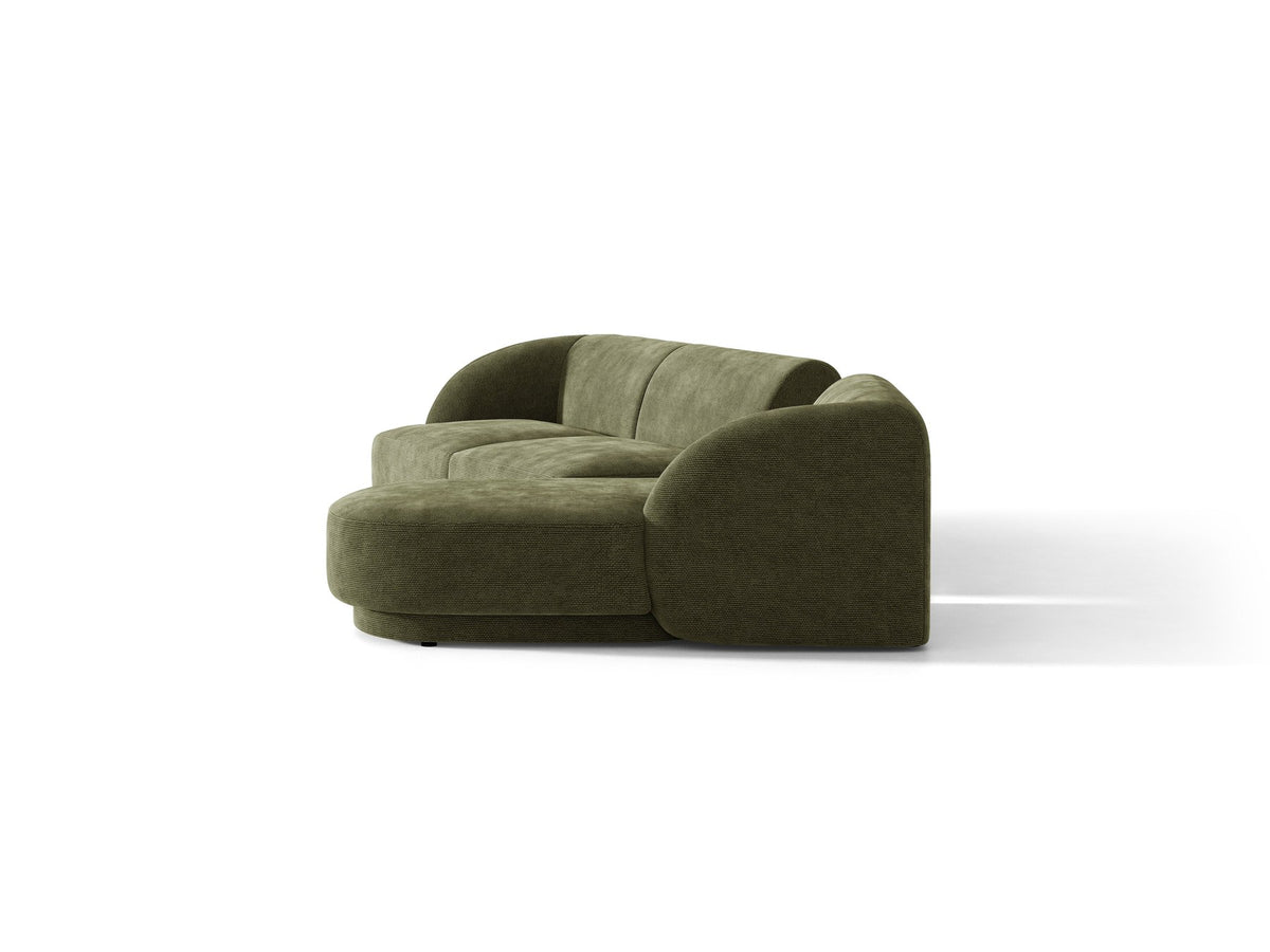 Braunes modulares Sofa Miley von Micadoni mit Baloo-Stoffbezug, schwarzen Kunststofffüssen und L-förmiger Ausrichtung nach rechts.