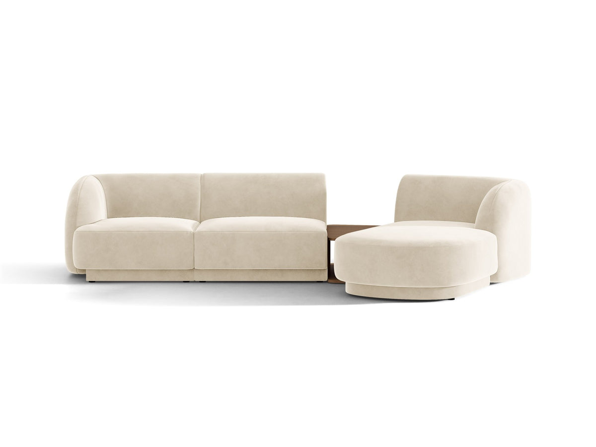 Braunes modulares Sofa Miley von Micadoni mit Baloo-Stoffbezug, schwarzen Kunststofffüssen und L-förmiger Ausrichtung nach rechts.