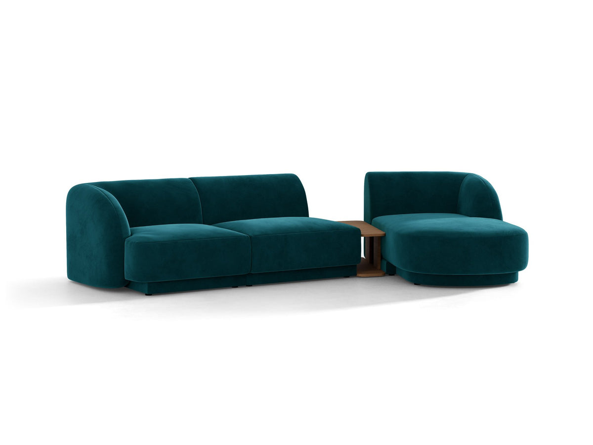 Braunes modulares Sofa Miley von Micadoni mit Baloo-Stoffbezug, schwarzen Kunststofffüssen und L-förmiger Ausrichtung nach rechts.