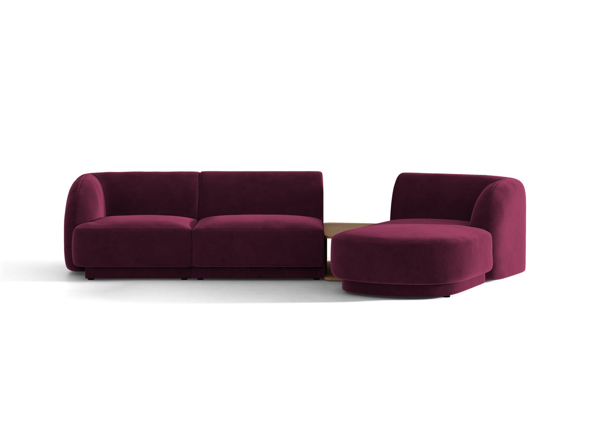 Braunes modulares Sofa Miley von Micadoni mit Baloo-Stoffbezug, schwarzen Kunststofffüssen und L-förmiger Ausrichtung nach rechts.