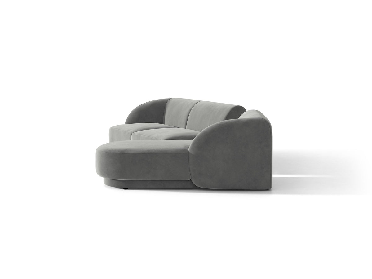 Braunes modulares Sofa Miley von Micadoni mit Baloo-Stoffbezug, schwarzen Kunststofffüssen und L-förmiger Ausrichtung nach rechts.