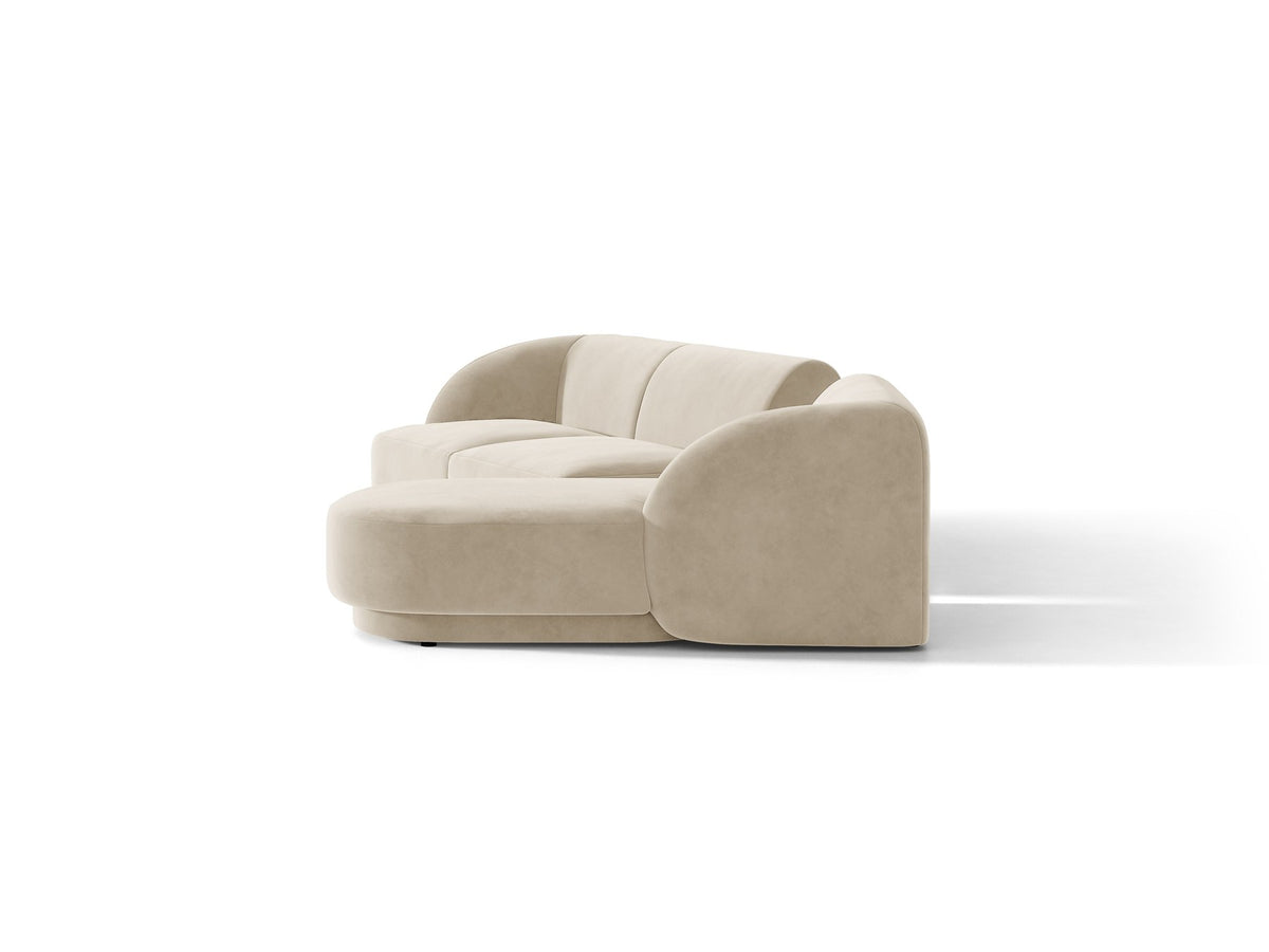 Braunes modulares Sofa Miley von Micadoni mit Baloo-Stoffbezug, schwarzen Kunststofffüssen und L-förmiger Ausrichtung nach rechts.