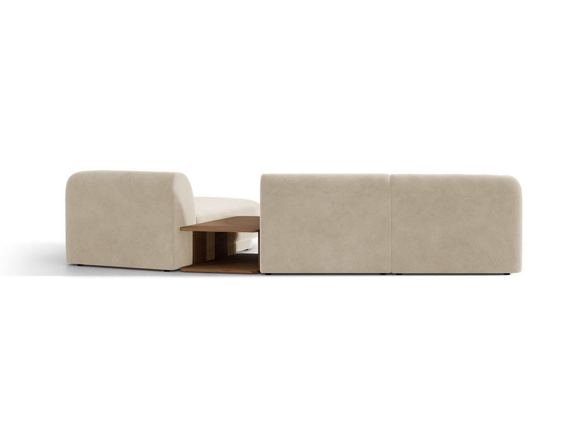 Braunes modulares Sofa Miley von Micadoni mit Baloo-Stoffbezug, schwarzen Kunststofffüssen und L-förmiger Ausrichtung nach rechts.