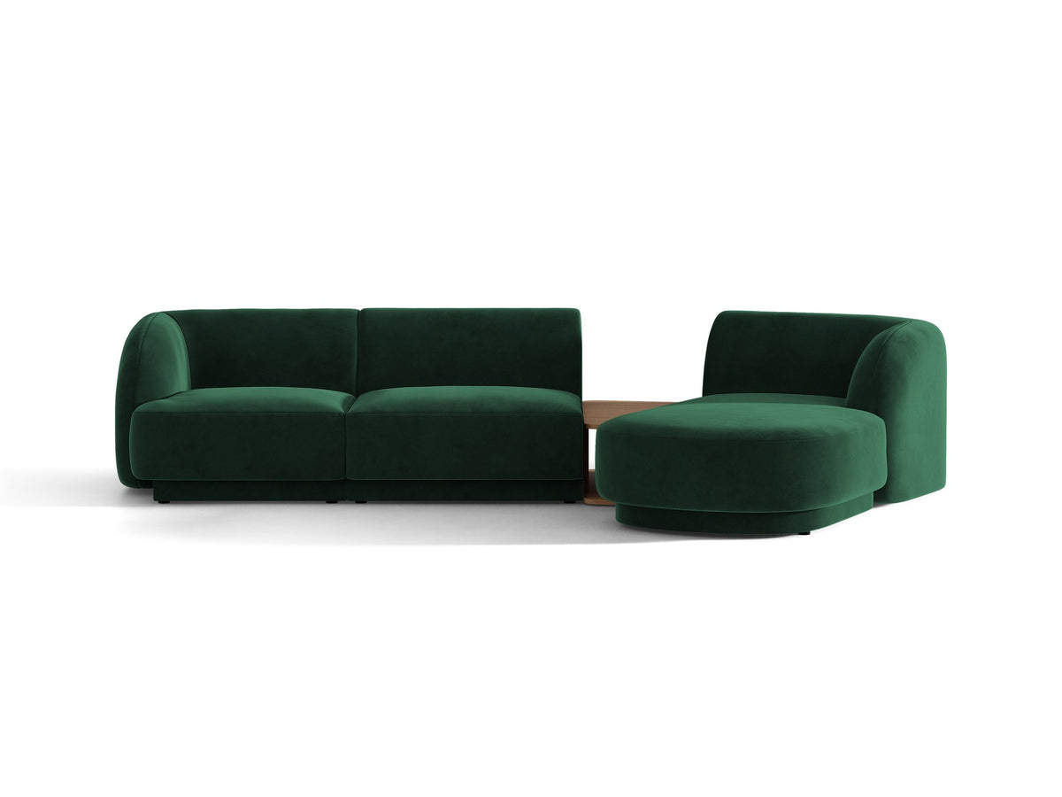 Braunes modulares Sofa Miley von Micadoni mit Baloo-Stoffbezug, schwarzen Kunststofffüssen und L-förmiger Ausrichtung nach rechts.