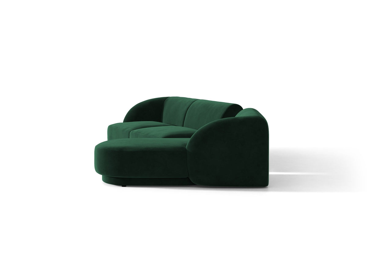 Braunes modulares Sofa Miley von Micadoni mit Baloo-Stoffbezug, schwarzen Kunststofffüssen und L-förmiger Ausrichtung nach rechts.