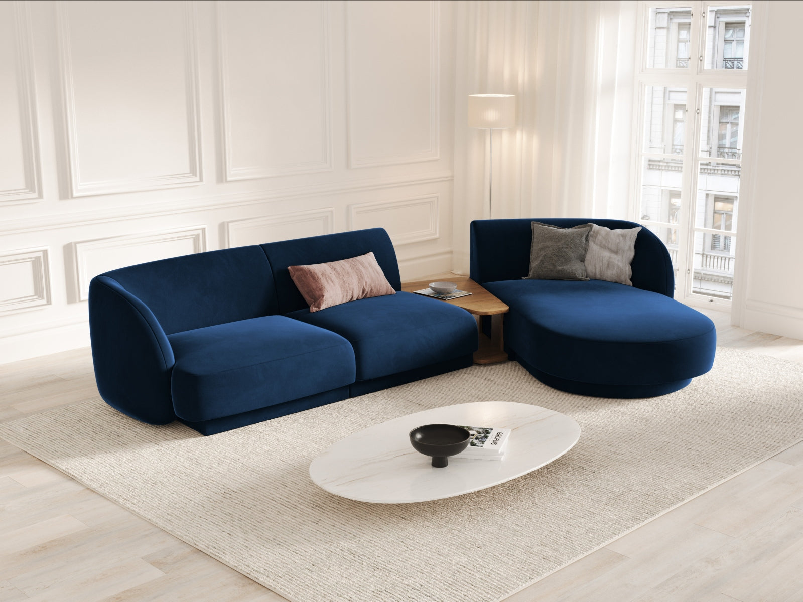 Miley Velour modulares Sofa rechts 3 Sitzer in Royal Blue präsentiert im Onlineshop von KAQTU Design AG. L-Sofa rechts ist von Micadoni