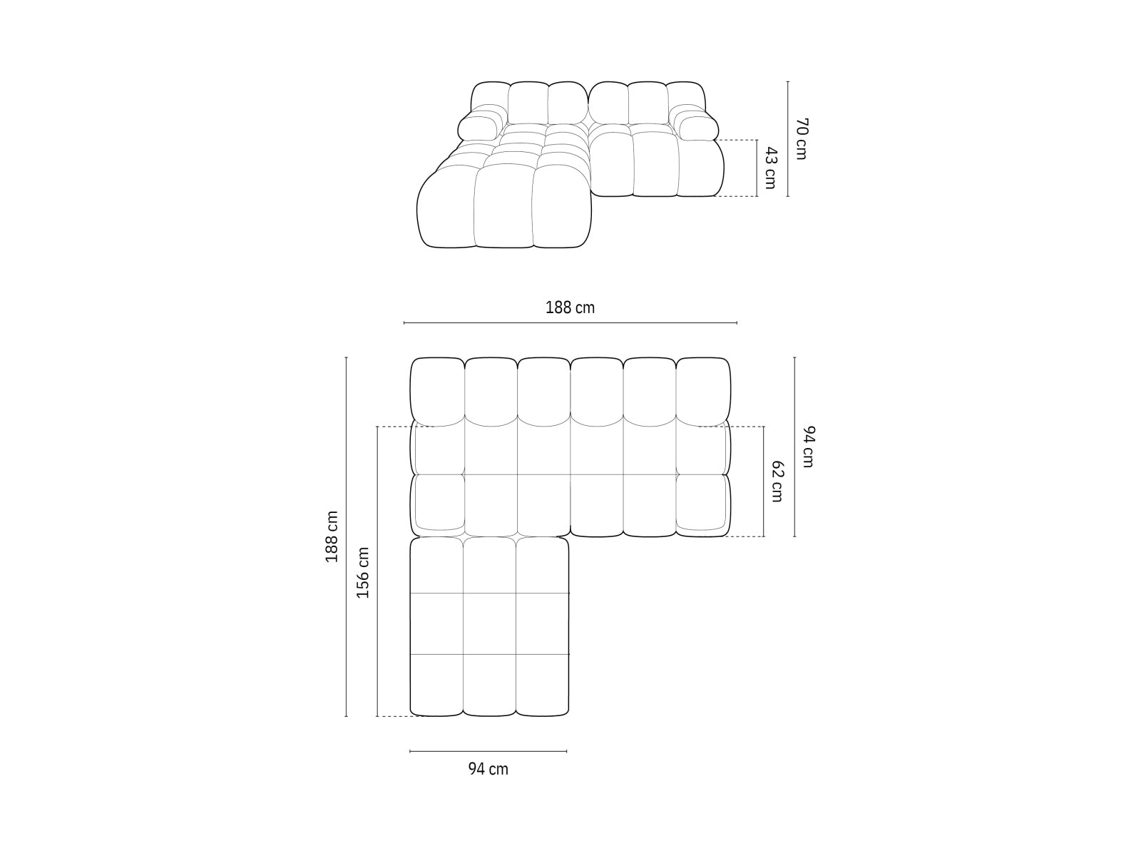 Bellis Modulares Sofa 3 Sitzer 188cm in Navy Blue präsentiert im Onlineshop von KAQTU Design AG. 3er Sofa ist von Micadoni