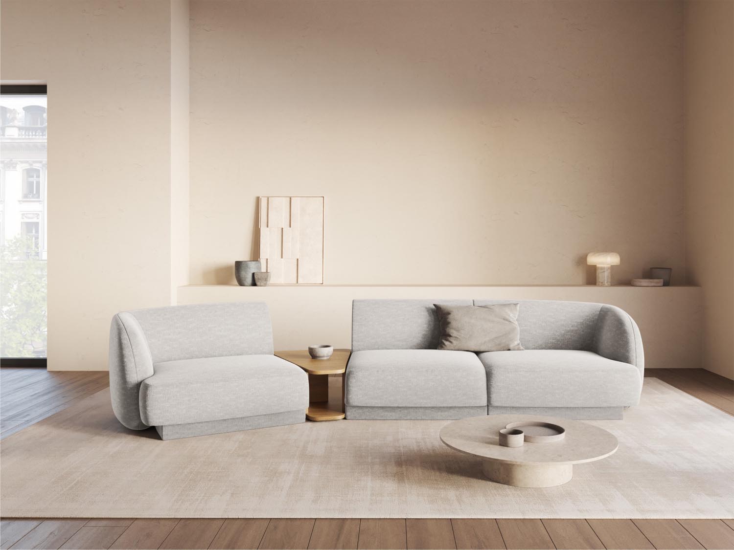 Stylisches Miley 3-Sitzer L-Sofa links in Silver-Eden, perfekt für gemütliche Abende und zeitgemäße Einrichtung von Micadoni.