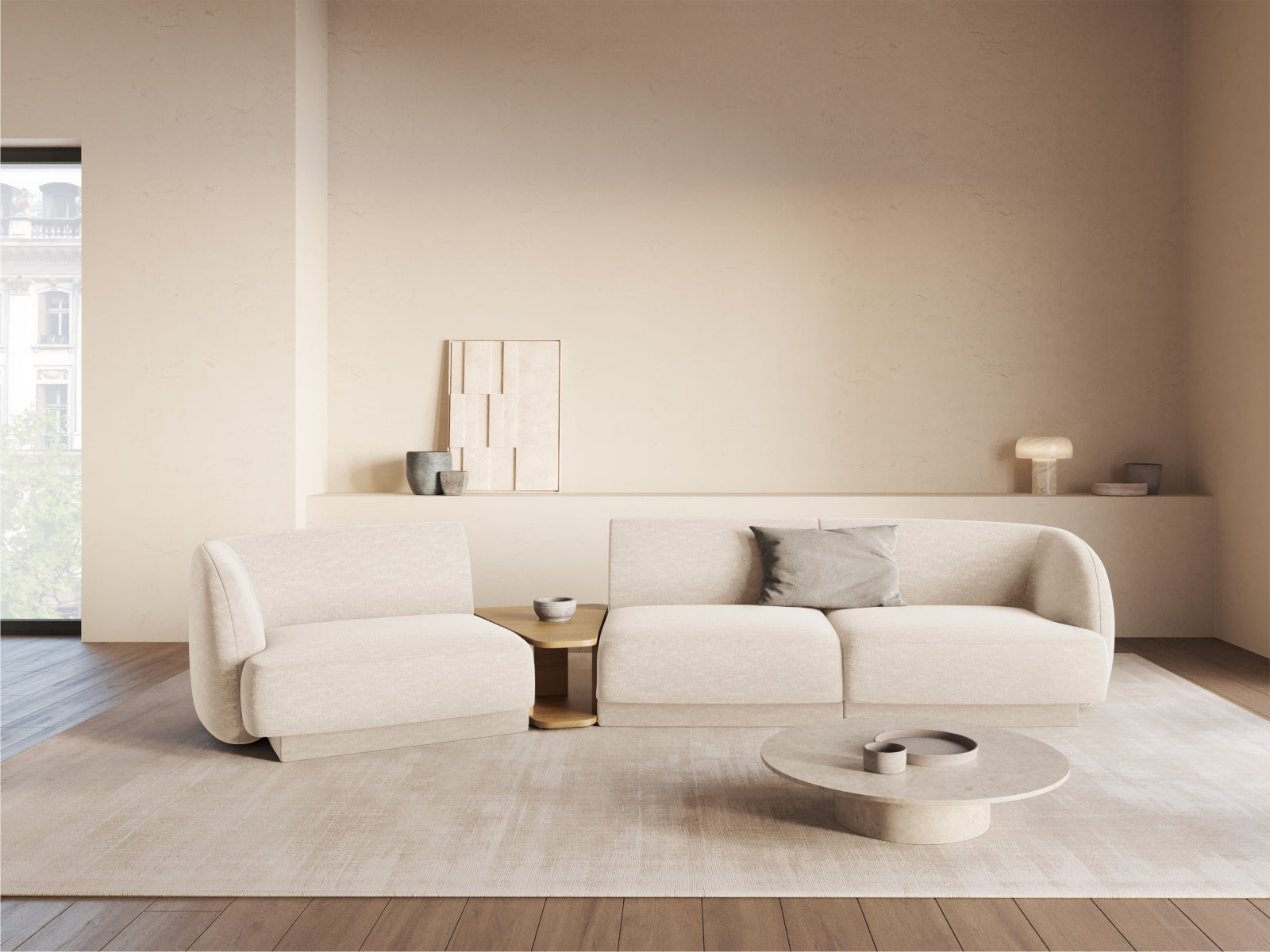 Miley Modulares Sofa links 3 Sitzer in Ivory präsentiert im Onlineshop von KAQTU Design AG. L-Sofa links ist von Micadoni