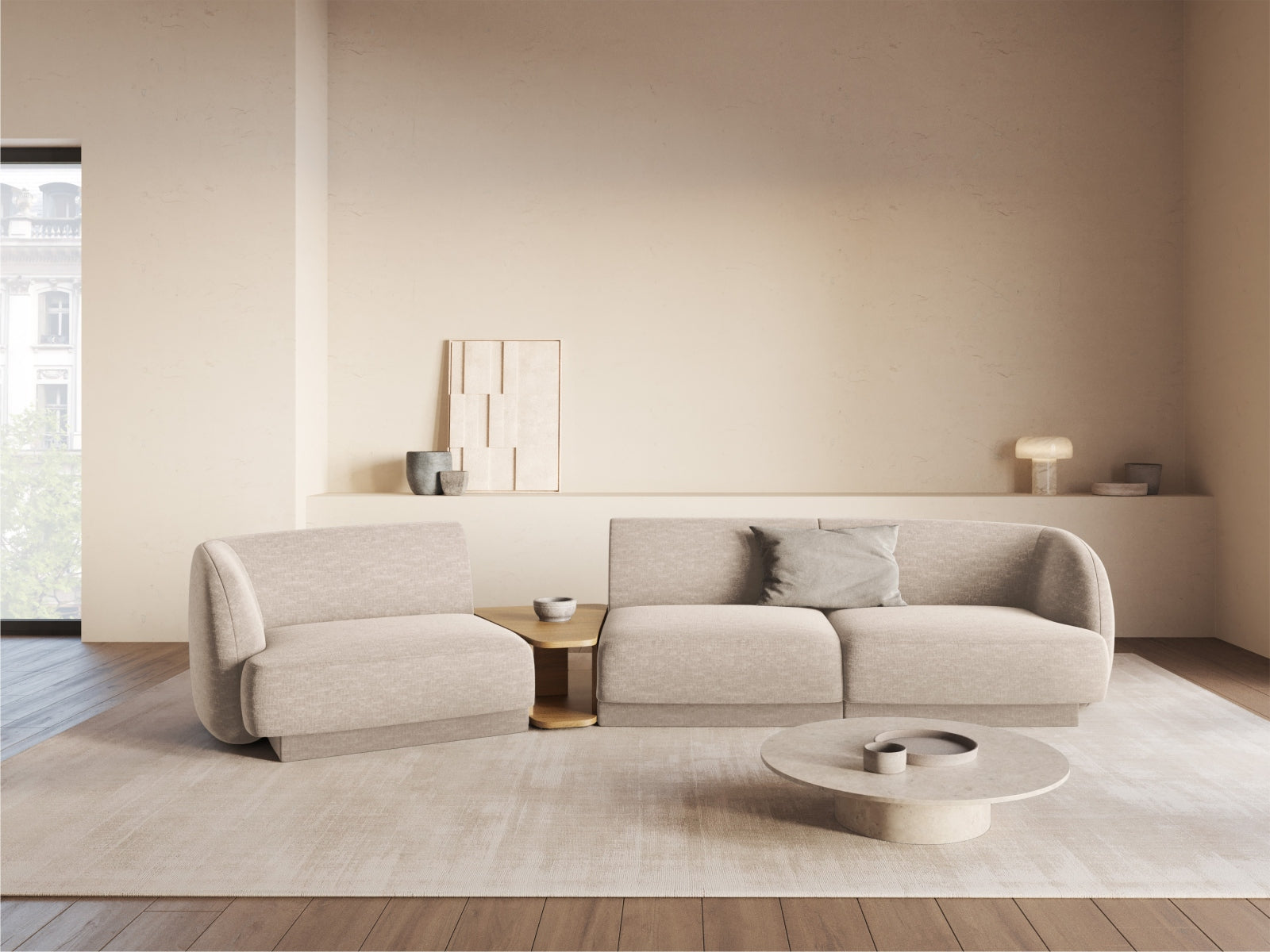 Miley Modulares Sofa links 3 Sitzer in Beige präsentiert im Onlineshop von KAQTU Design AG. L-Sofa links ist von Micadoni