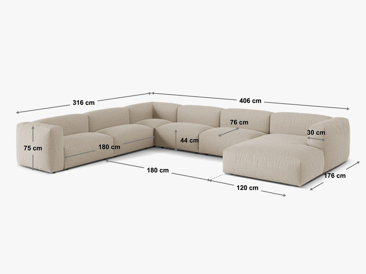 Modulares Ecksofa links Martina XL von Micadoni in schokoladenfarbenem Veloursstoff mit Kunststoffbeinen und grosszügiger Sitzfläche.