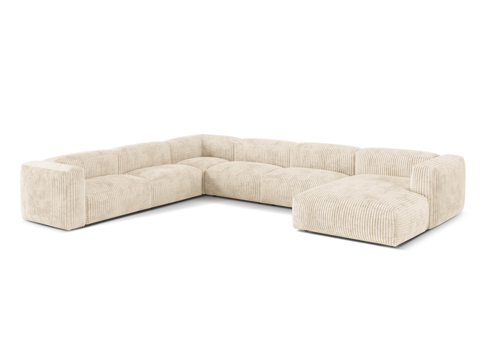 Modulares 6-Sitzer Ecksofa Martina in linker Variante, perfekt für stilvolle Wohnräume und entspannte Zusammenkünfte.