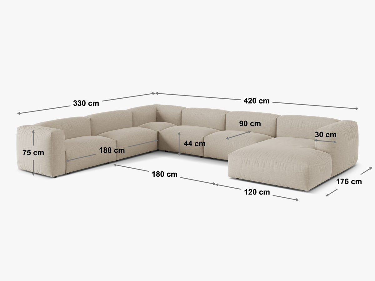 6-Sitzer Ecksofa links modular XL Martina in Brick-Tilia präsentiert im Onlineshop von KAQTU Design AG. Ecksofa links ist von Micadoni