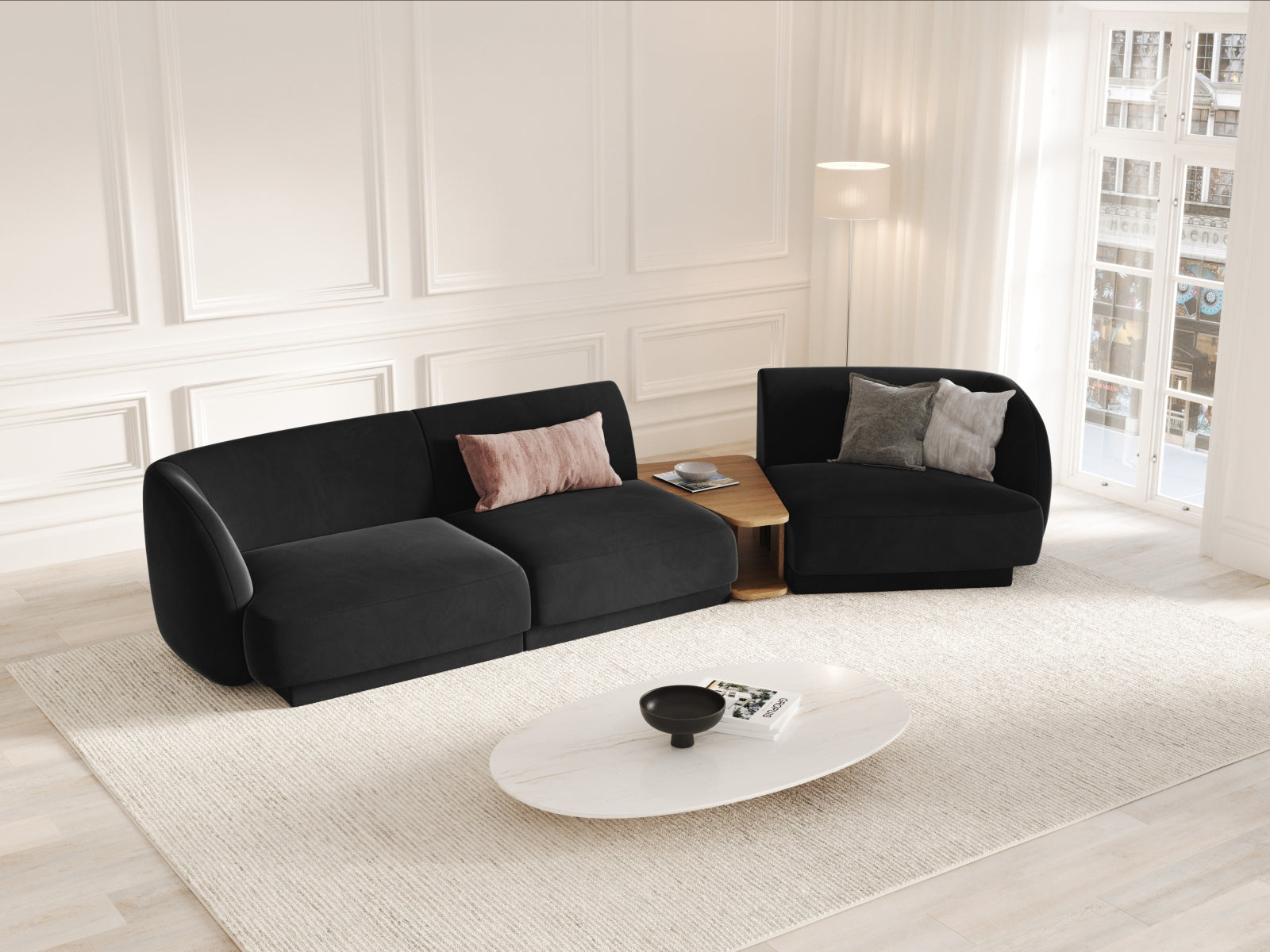 Miley Velour modulares Sofa rechts 3 Sitzer in Black präsentiert im Onlineshop von KAQTU Design AG. L-Sofa rechts ist von Micadoni