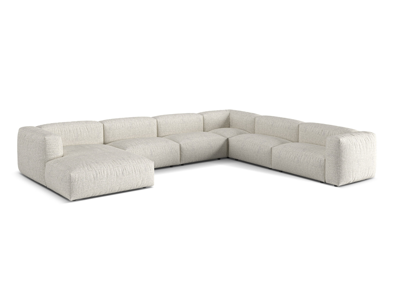 Elegantes 6-Sitzer Ecksofa Martina in hellem Grau, rechtsseitig, ideal für stilvolle Wohnräume und entspannte Stunden mit Freunden.