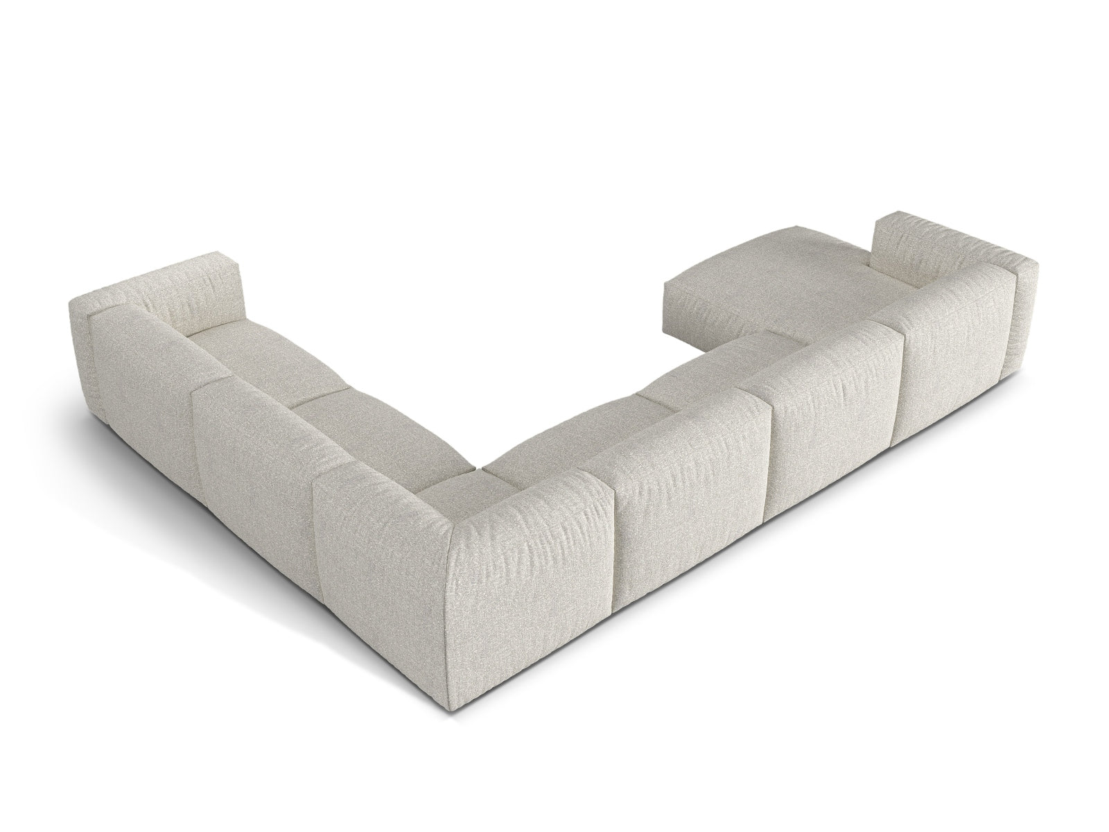 Elegantes 6-Sitzer Ecksofa Martina in hellem Grau, rechtsseitig, ideal für stilvolle Wohnräume und entspannte Zusammenkünfte.