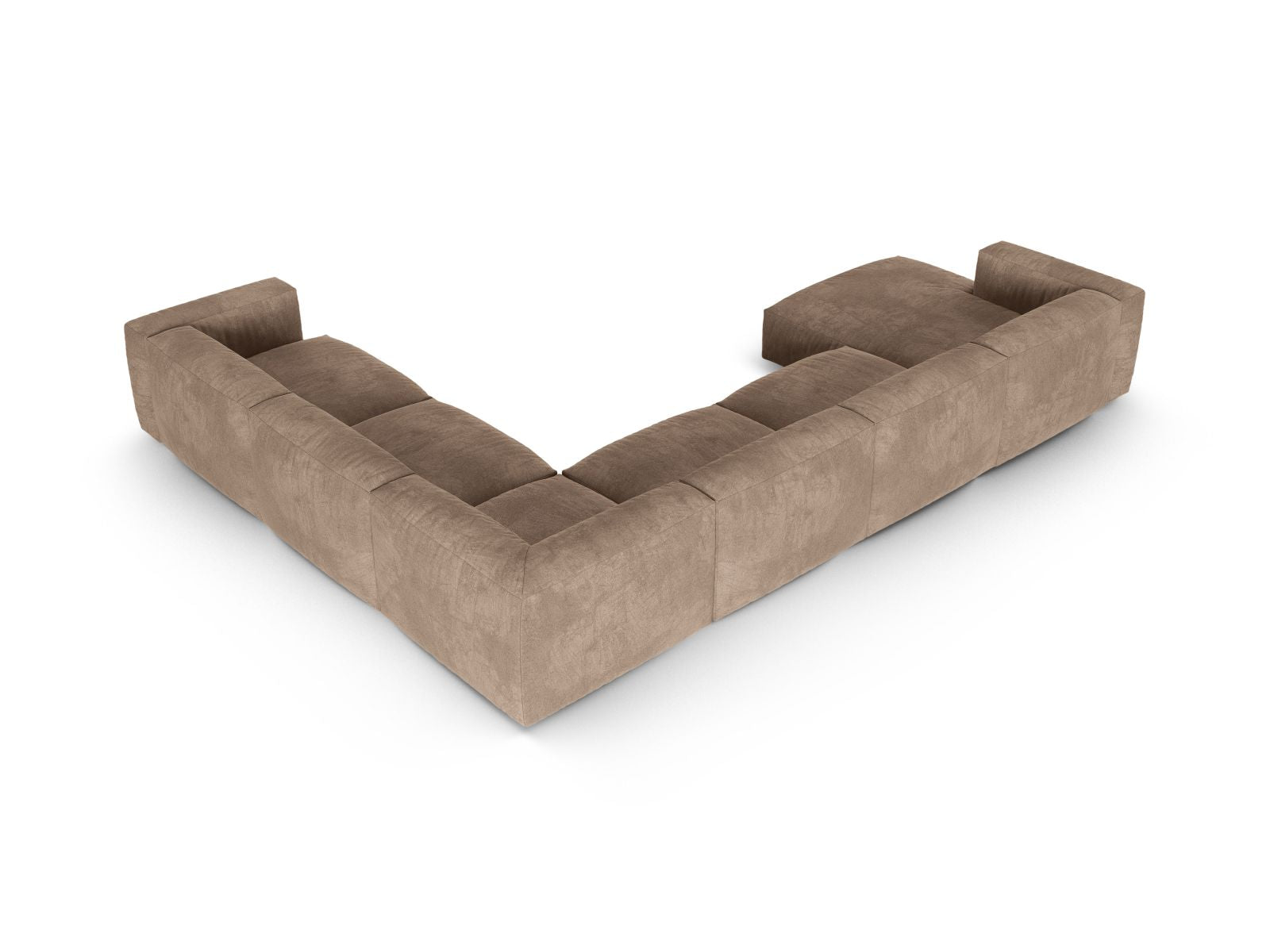 Stilvolles 6-Sitzer XL Ecksofa rechts Martina in edlem Dunkelbeige, perfekt für gemütliche Zusammenkünfte und zeitgemäße Einrichtung.