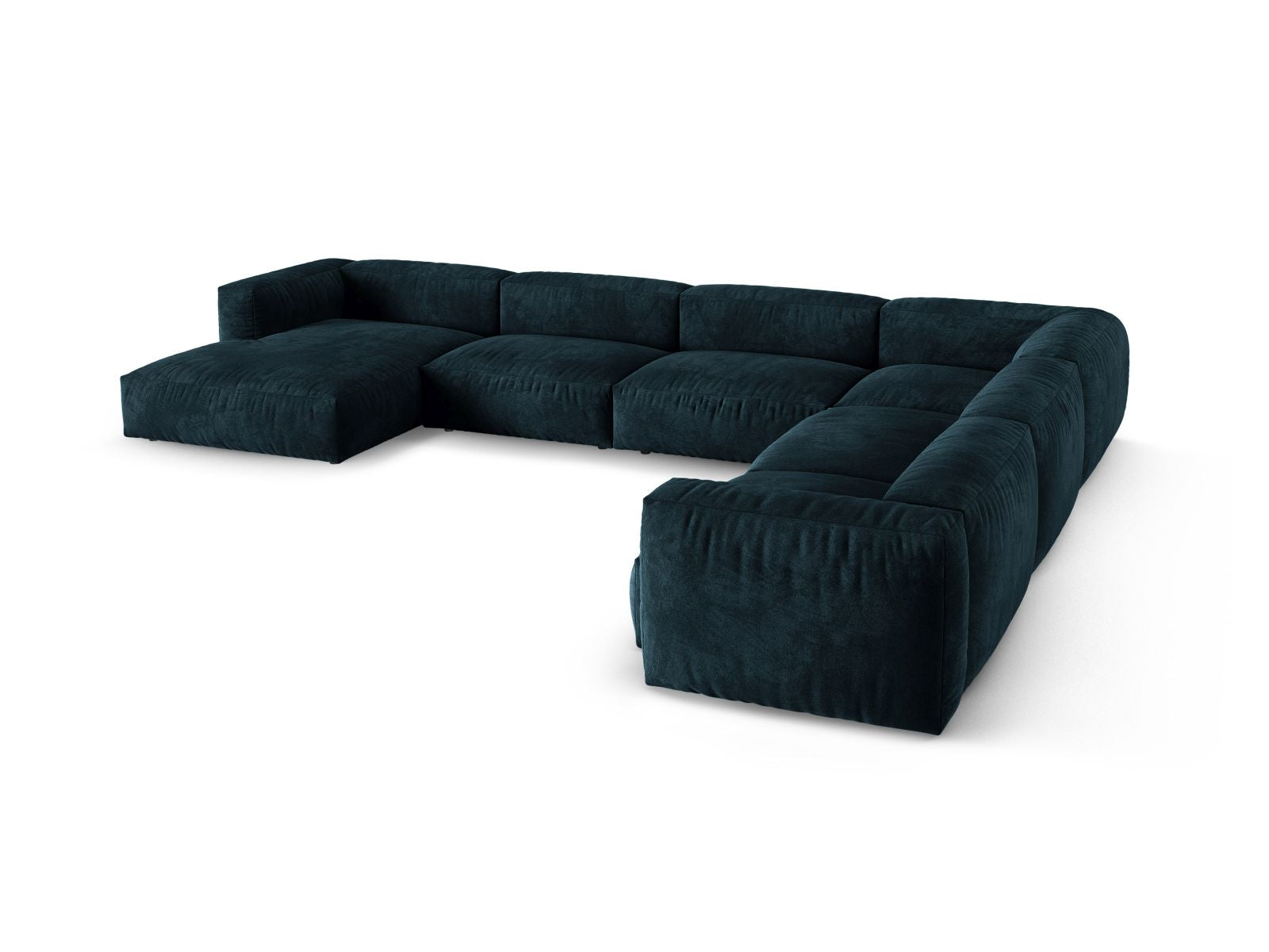 Elegantes 6-Sitzer XL Ecksofa rechts Martina in stilvollem Petrol, ideal für komfortable Stunden und gesellige Runden im Wohnzimmer.
