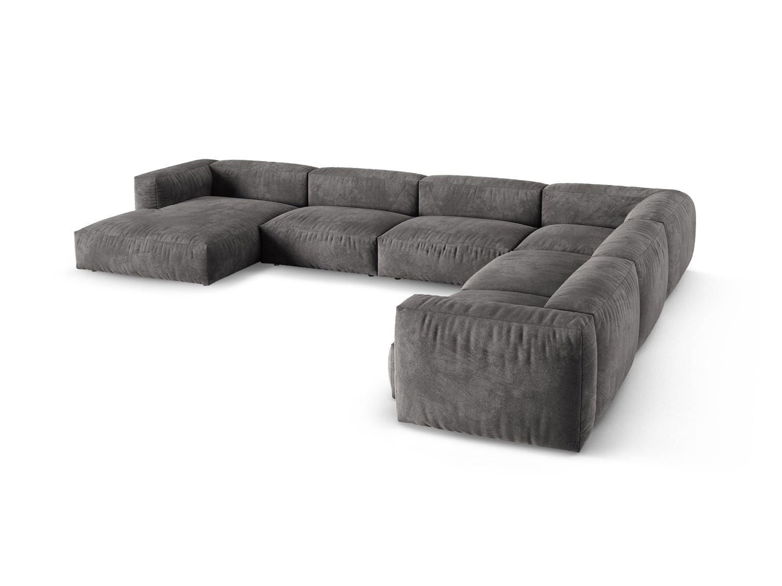 Elegantes 6-Sitzer XL Ecksofa rechts Martina in zeitlosem Grau, ideal für großzügige Wohnräume und gemütliche Abende von Micadoni.