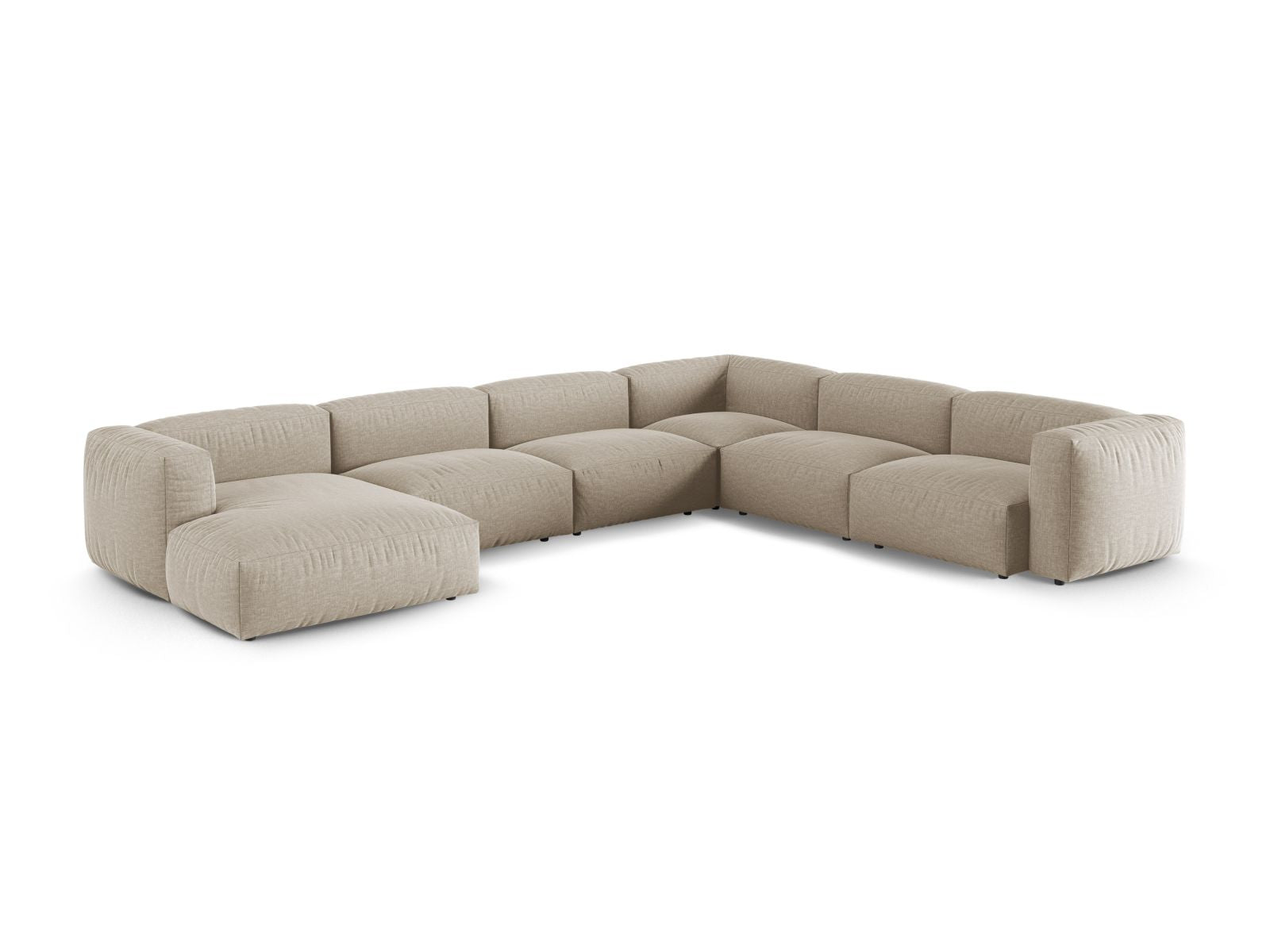 Elegantes 6-Sitzer Ecksofa XL Martina in hellem Beige, ideal für stilvolle Wohnräume, präsentiert von Micadoni.