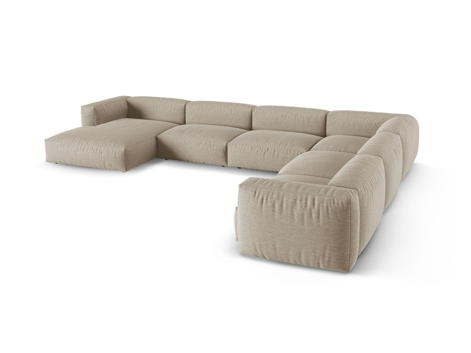 Elegantes 6-Sitzer Ecksofa XL Martina in hellem Beige, ideal für stilvolle Wohnräume und gemütliche Zusammenkünfte.