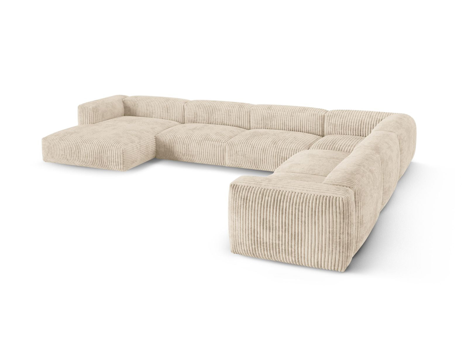 Elegantes 6-Sitzer Ecksofa XL Martina in hellem Beige, ideal für großzügige Wohnräume und entspannte Stunden mit Freunden und Familie.