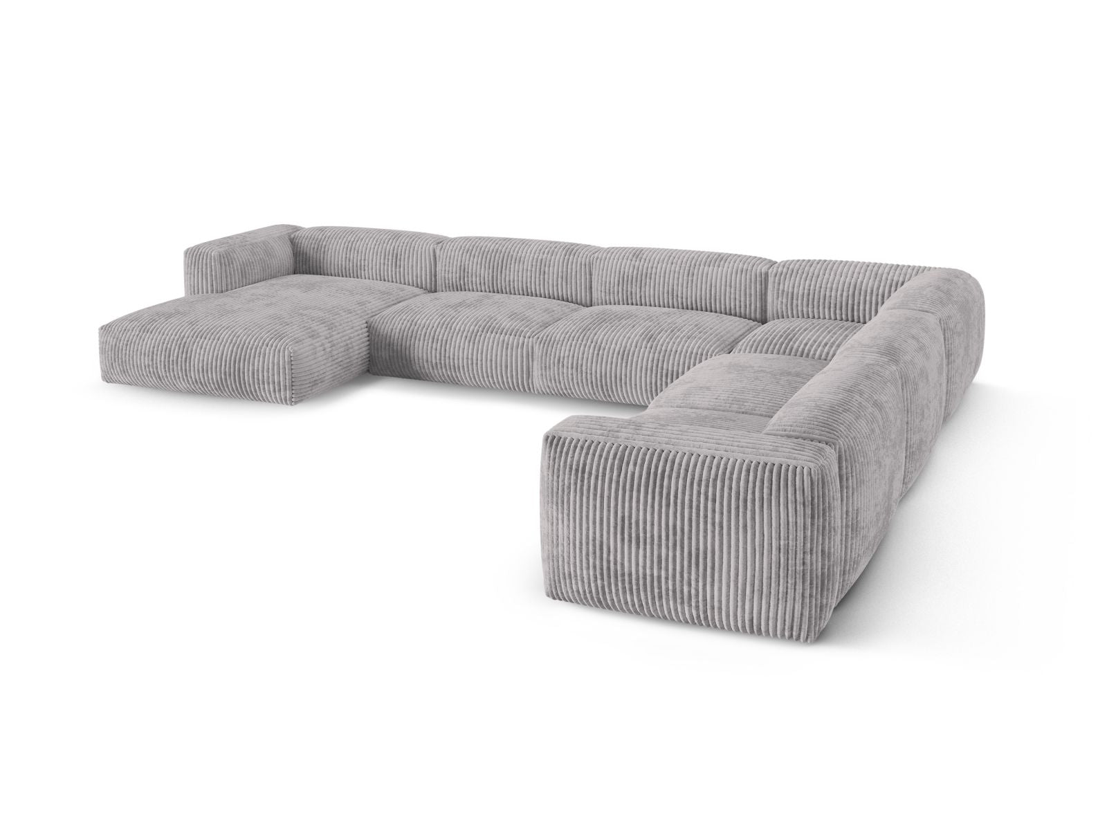 Geräumiges Ecksofa Martina in hellem Grau, ideal für 6 Personen, vereint Stil und Komfort für Ihr Zuhause.