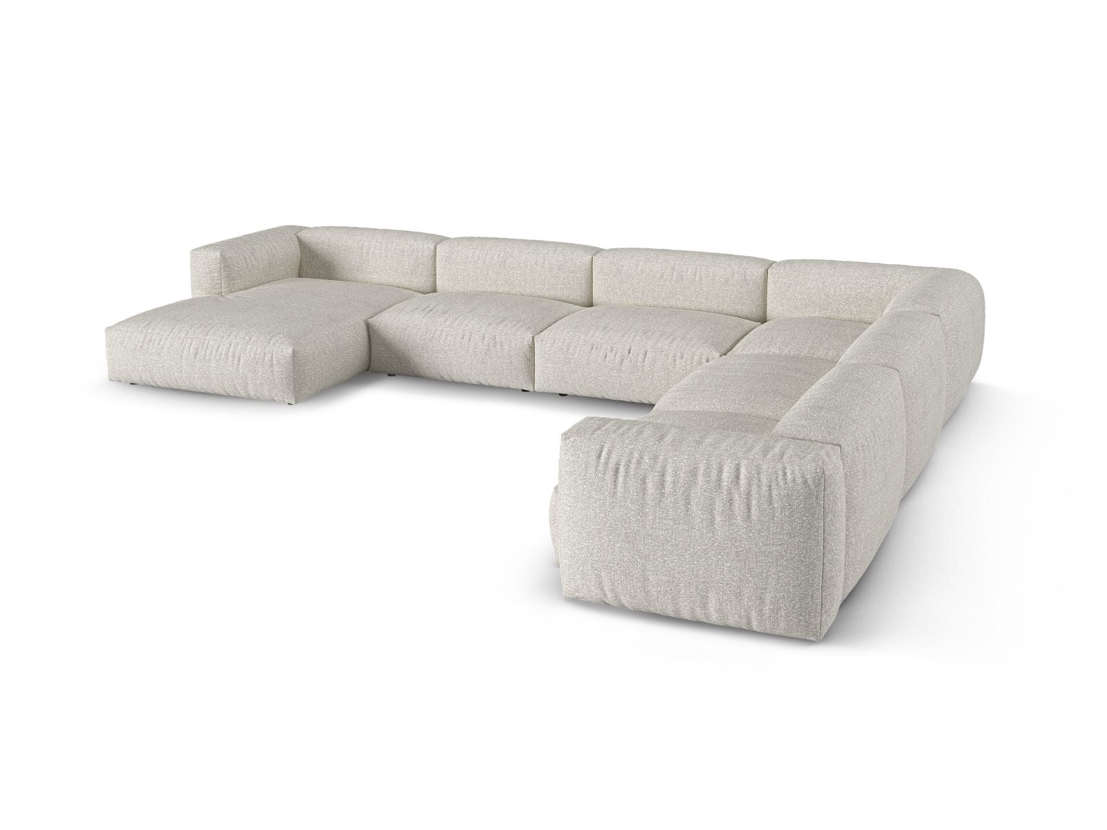 Elegantes 6-Sitzer XL Ecksofa rechts Martina in modernem Grey Beige Melange, ideal für gemütliche und stilvolle Wohnräume.